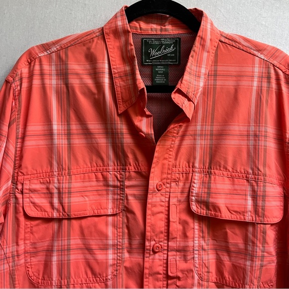 Woolrich Men's orange Plaid button down shirt Sz M - Picture 4 of 9